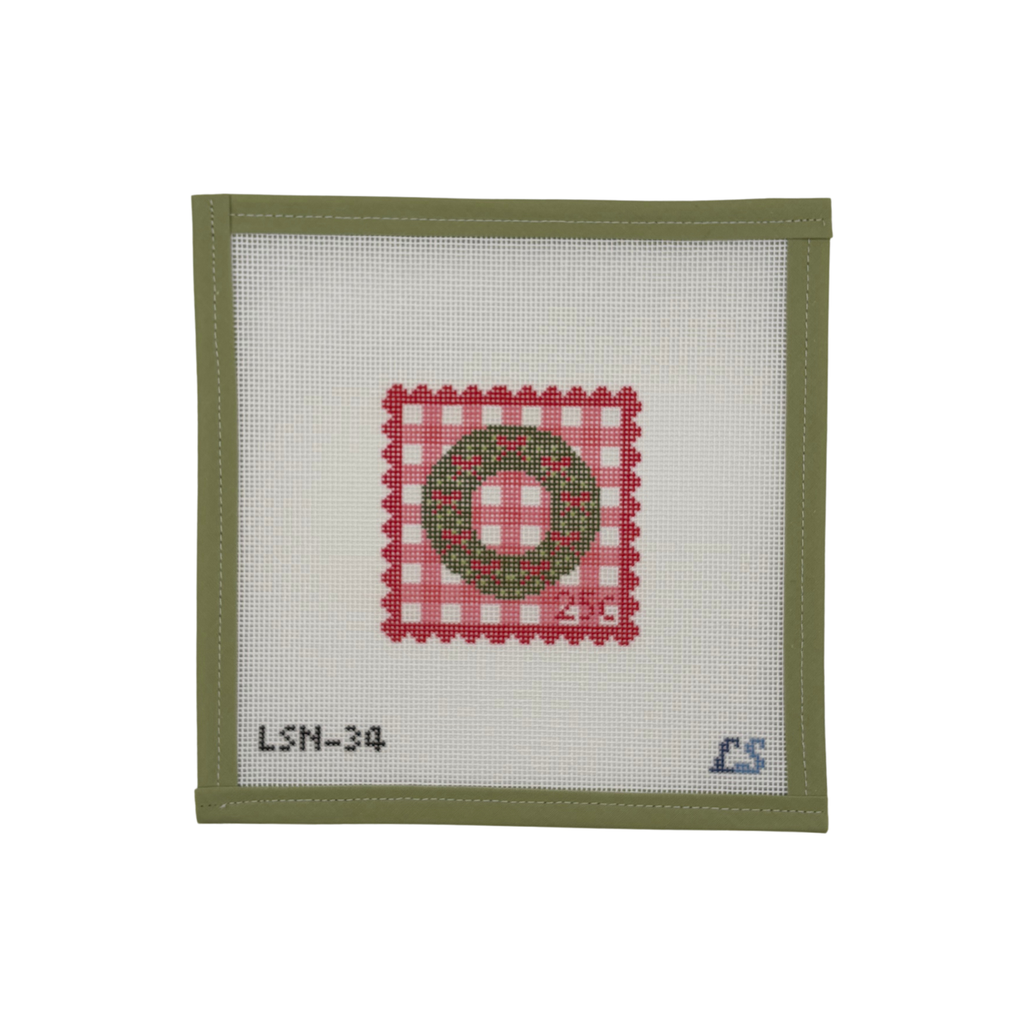 Pink Holiday Wreath Postage Stamp