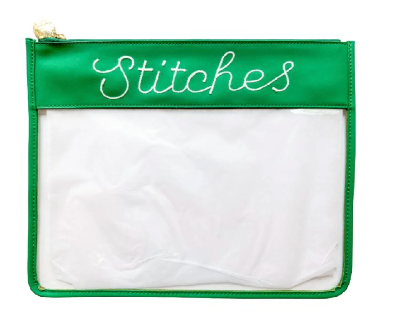 Large Stitches Green Leather Project Bag