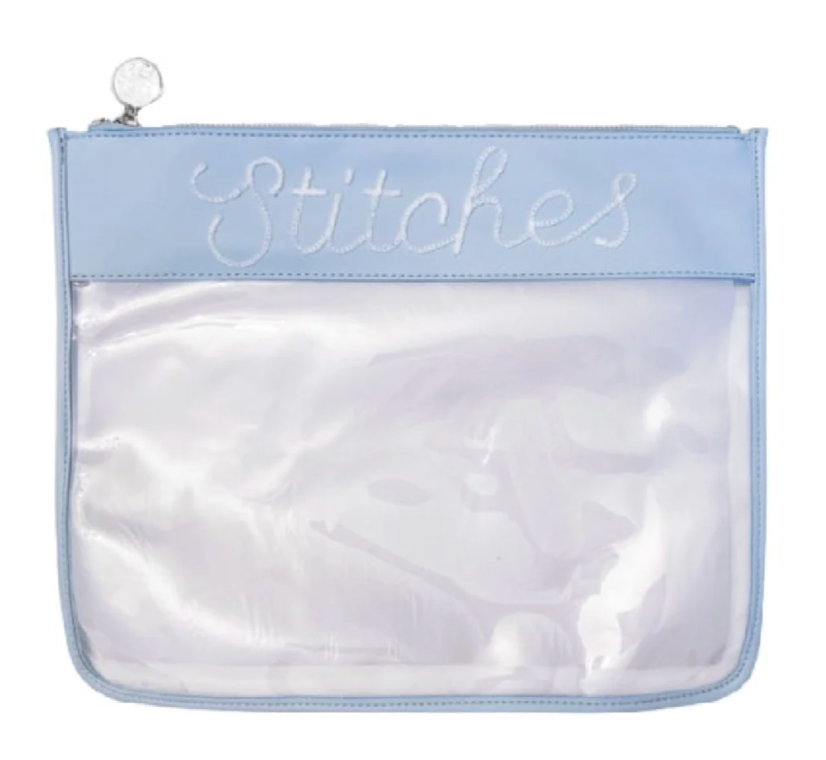 Large Stitches Light Blue Leather Project Bag