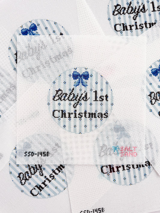Salt + Sand Designs Baby's 1st Christmas Blue needlepoint canvas