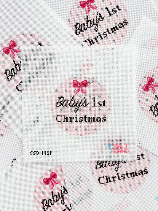 Salt + Sand Designs Baby's 1st Christmas Pink needlepoint canvas