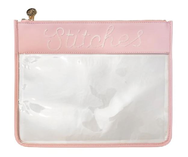 Large Stitches Pink Leather Project Bag